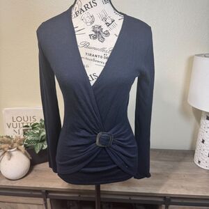 Banana Republic Y2K Navy Blue Faux Wrap Light Sweater Wool/Silk Blend Sz XS